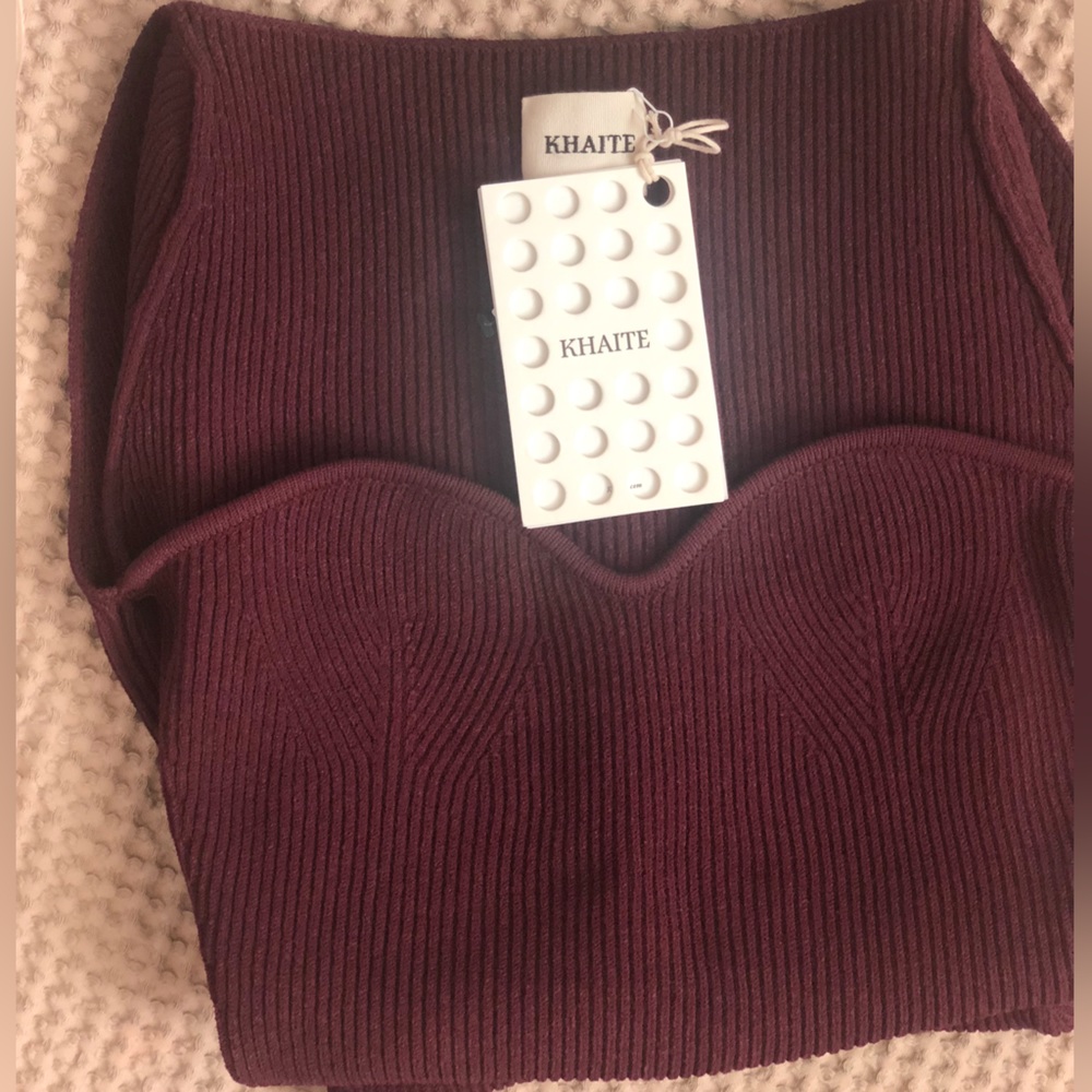 Khaite Maddy Knit Bustier Sweater, M, Merlot - Picture 8 of 9